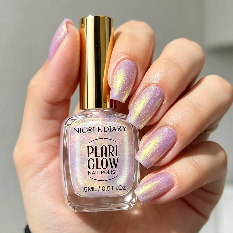 NICOLE DIARY 15ml Metallic Nail Polish Iridescent Flash Gloss Finish Quick Air Dry No Lamp Cure High Pigment Easy Application