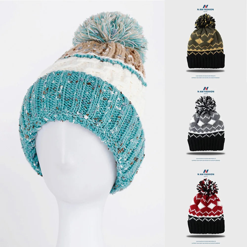 2024 skiing Cashmere Woman Winter Hat Autumn Beanies With Pompom Warm Wool Skullies fashion acrylic beanies winter hat