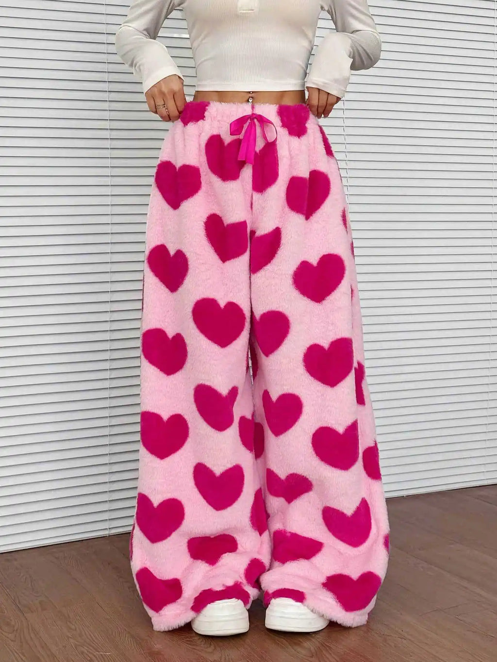 Women Casual Trousers Elastic Waistband Drawstring Tie Pajama Bottoms Leopard Print Wide Leg Lounge Pants
