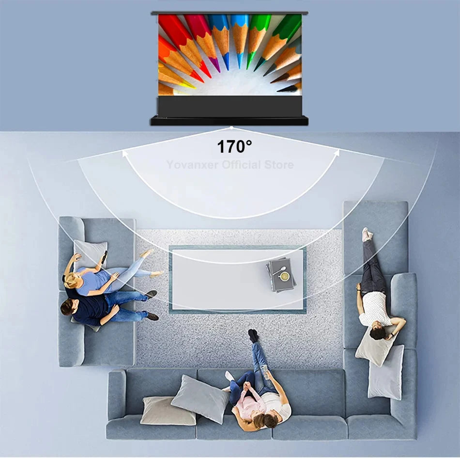 Motorized Floor Rising CLR Projection Screen Tab Tension 92 100 Inch Ambient Light Rejecting Electric for UST Projectors 3D 8K