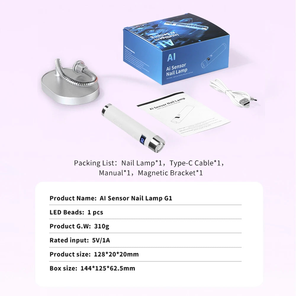 Ai Sensor Nail Lamp UV LED Mini Lamp Rechargeable Cordless Lamp Desktop and Handheld Drying Light Curing All Nail Gel Quickly