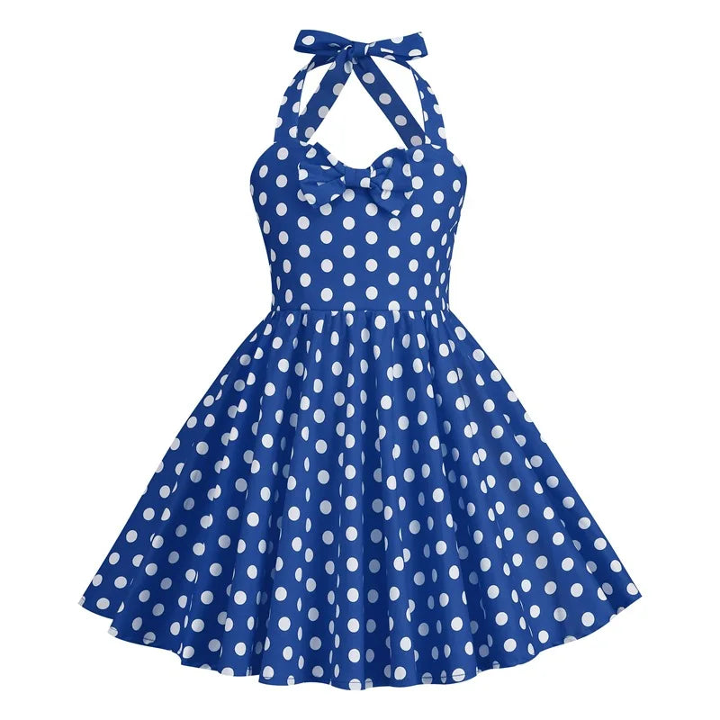 Kids Girls Vintage Halterneck Dress Polka Dots Cherry Strawberry Daily Birthday Party 1950s Swing Dress Summer Princess Dress