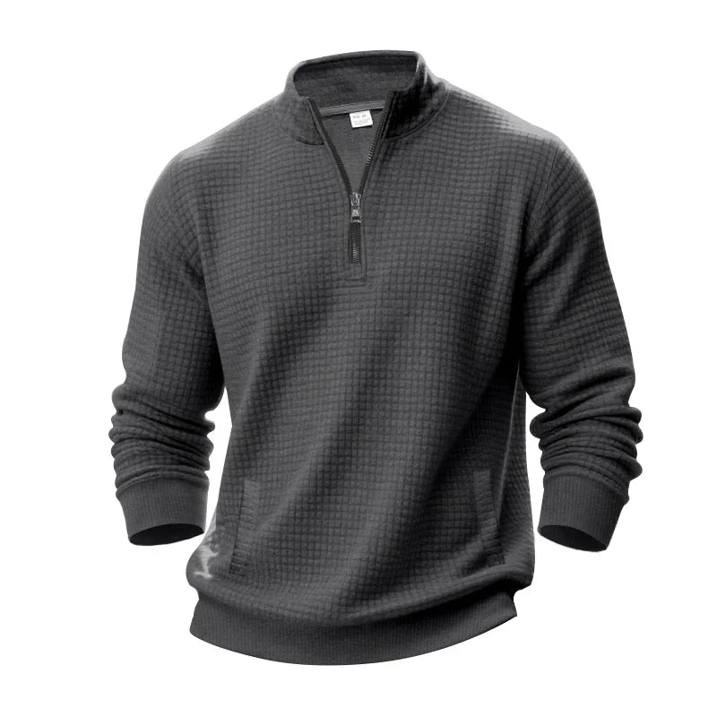 semi-zipper sweater men's autumn and winter jacquard small checkered stand-up collar casual pullover large size sweater