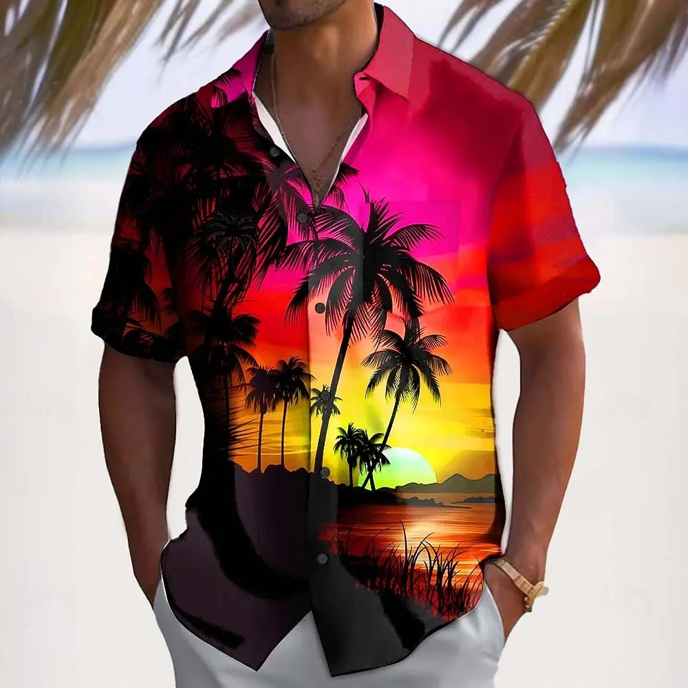 Men's Coconut Tree Nature & Landscapes Tropical Plants Summer Hawaiian Shirt Button Up Aloha Shirt Short Sleeve Casual Vacation