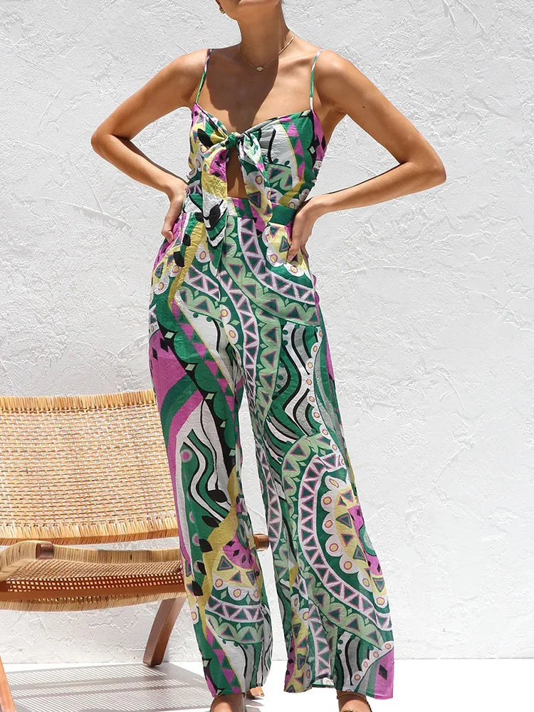 Wide Leg Pants Lace-Up Fashion Playsuits, Women Summer Holiday Sleeveless Chic Jumpsuits, 2025 Backless Simple Ladies Bodysuits
