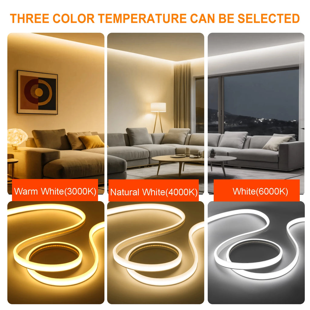 IP65 Waterproof COB LED Neon Strip 12V 24V 320Leds/M for Room Warm/Natural/Cool White Flexible Ribbon LED Light for Garden Decor