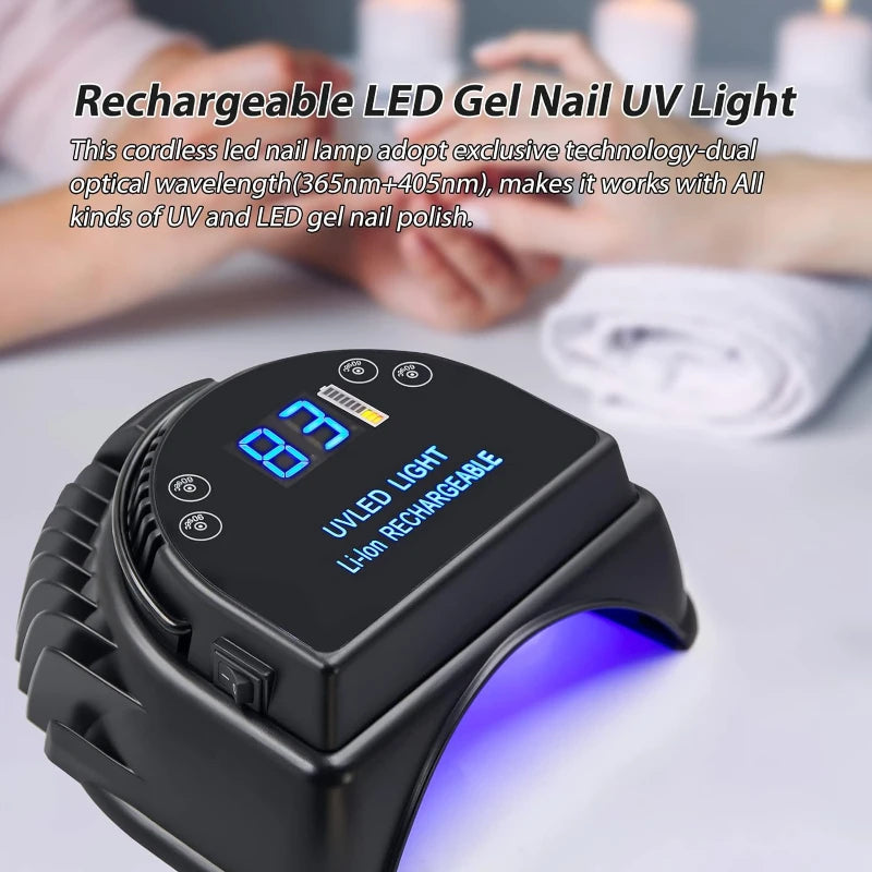 64W Rechargeable UV LED Nail Lamp Gel Polish Drying for Manicure with Automatic Sensor Cordless Nail Dryer Equipment and Tools