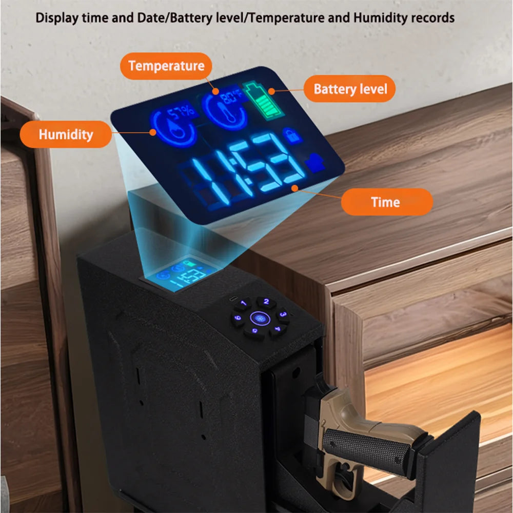 Tuya BLE Gun Safe Box Biometric Fingerprint Key Code 3-in-1 Wall Mounted Pistol Safes Box Anti theft Certified Handgun Safe