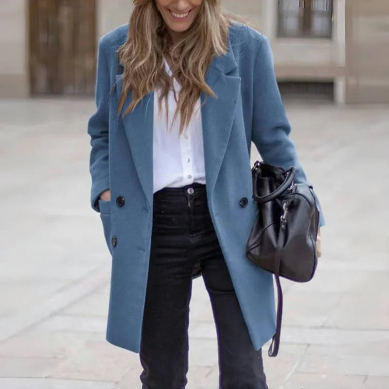 Wool Blends Winter Women's Jacket Lining Elegant Lapel Coat Double Breasted Minimalist Street Women's Jackets