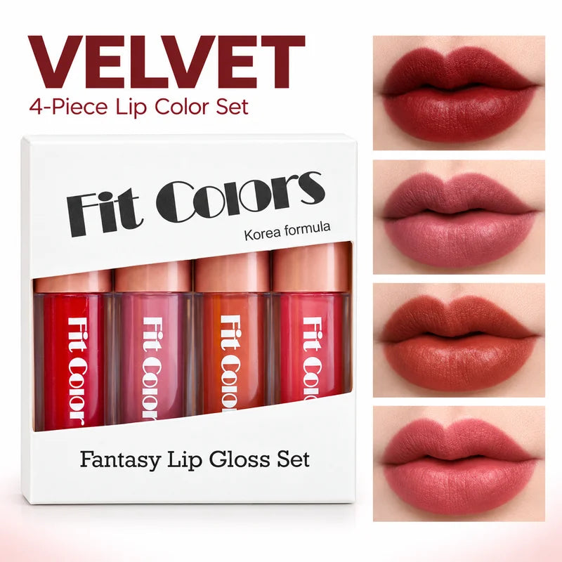 4 Color Lip Gloss Set for Women Matte Glossy Velvet or Metallic Glitter Liquid Lipstick Makeup Gift Kit for Daily and Party Wear