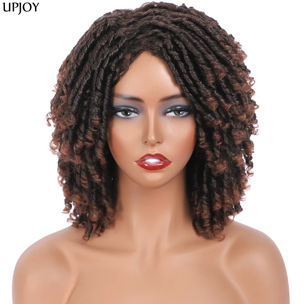Short Dreadlock Wig Twist Braided Wigs for Black Women and Men Boho Afro Curly Synthetic Wig Faux Locs Braided Crochet Hair Wigs