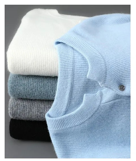 MVLYFLRT Men's 100% Merino Wool Round Neck Pullover Sweater Casual Thick Knit Autumn Winter Warm Cashmere Feel Sweater