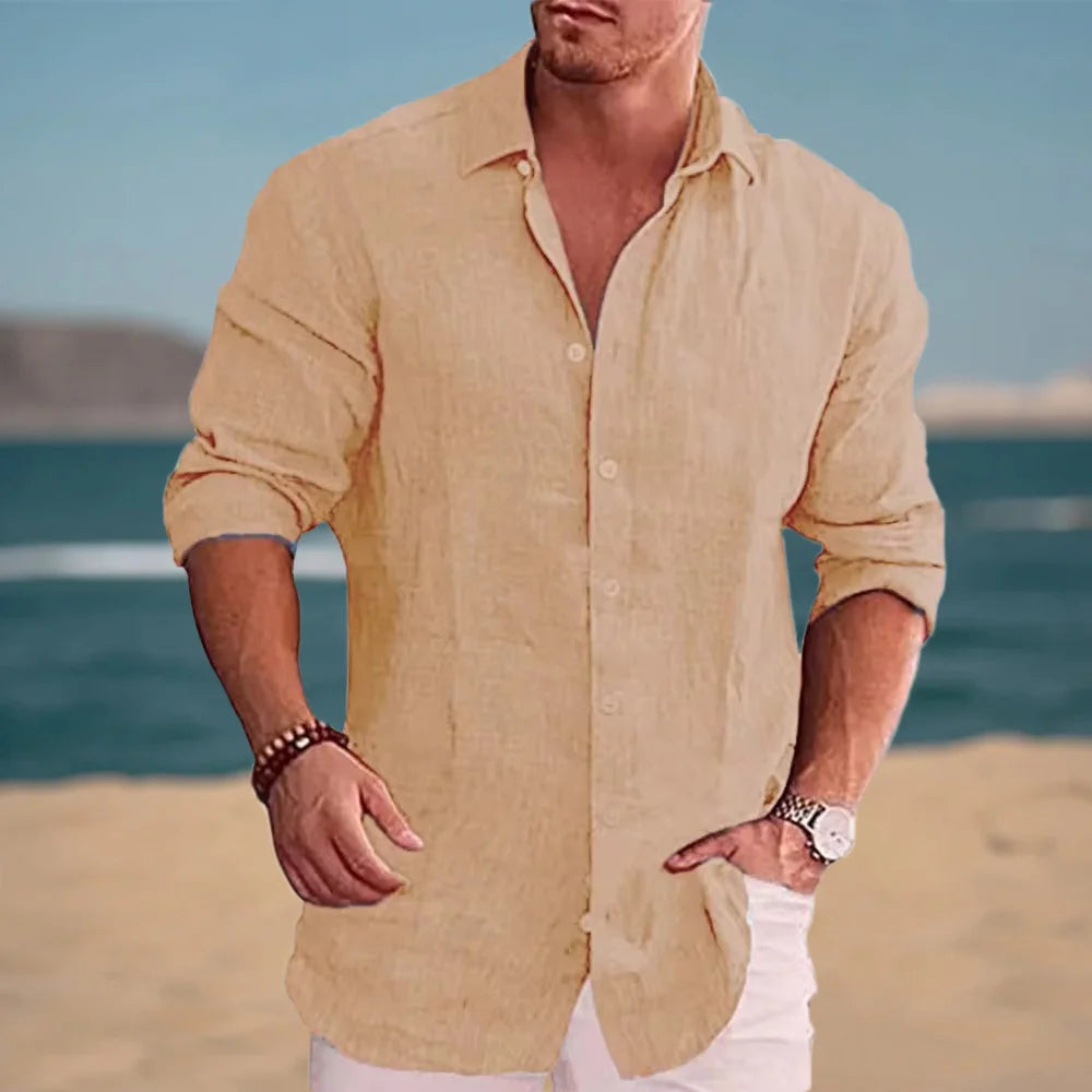 Autumn Hot Sale Men's Long Sleeve Shirt Cotton Linen Breathable Solid Color Casual Style Plus Size Dailywear Men's Linen Shirt