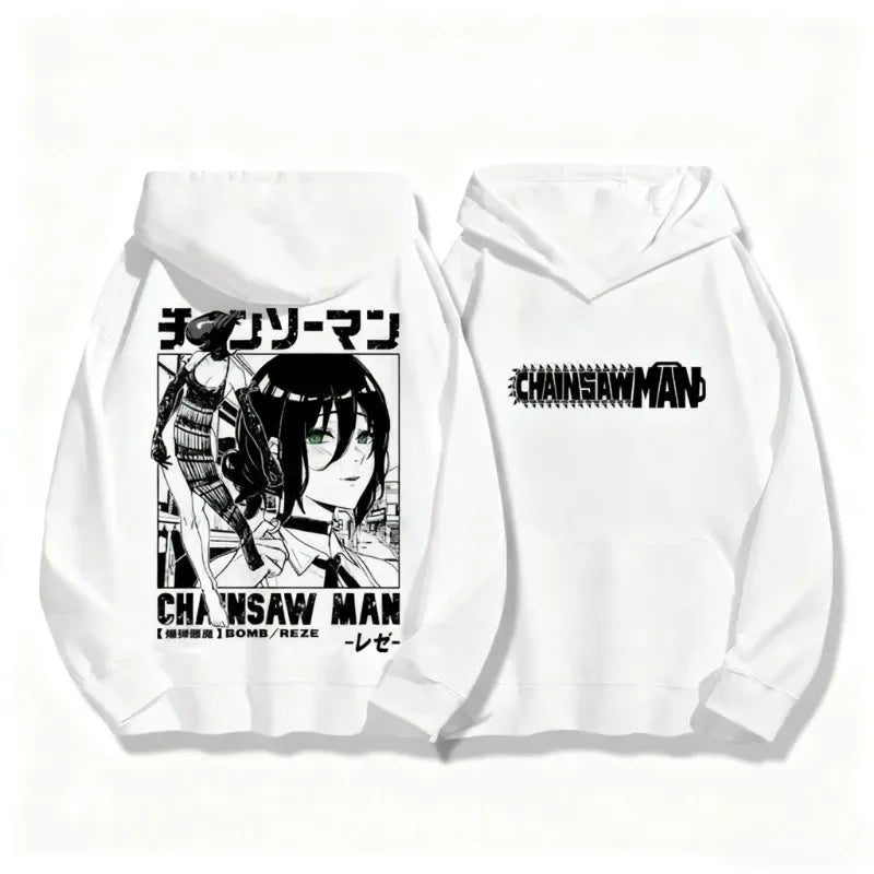 Autumn Winter Sweatshirt Chainsaw Man Reze Hooded Men Women Oversized Y2k Unisex Fleece Warm Pullovers Hip Hop Women Hoodie Top