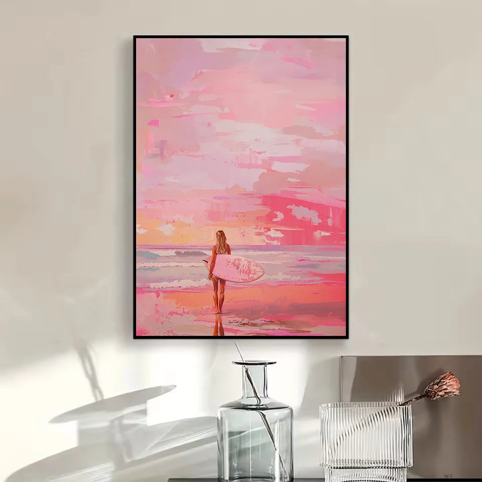 Abstract Coastal Cowgirl Beach Boat Oyster Shell Lighthouse Colorful Summer Poster Canvas Painting Wall Art Pictures Home Decor