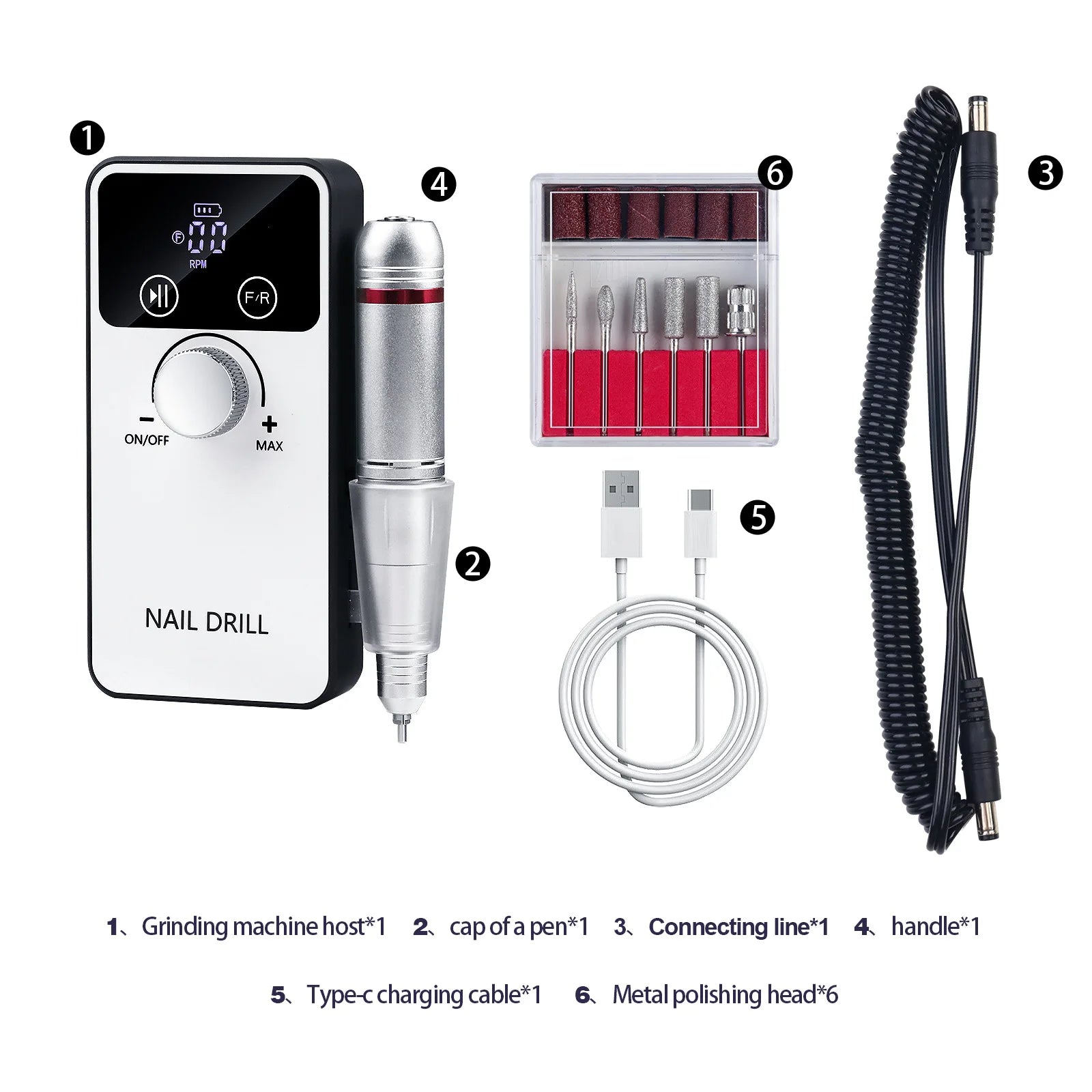 Professional Nail Drill Machine Set 45000RPM Rechargeable Portable Electric Nail File for Manicure Acrylic Gel Nails Salon Tools