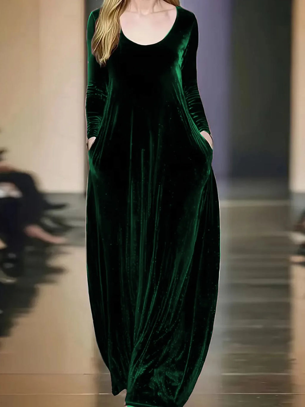 2026 Fall/Winter Velvet Long Dress – Round Neck, Long Sleeves, Floor-Length, Elegant Velvet Evening Gown