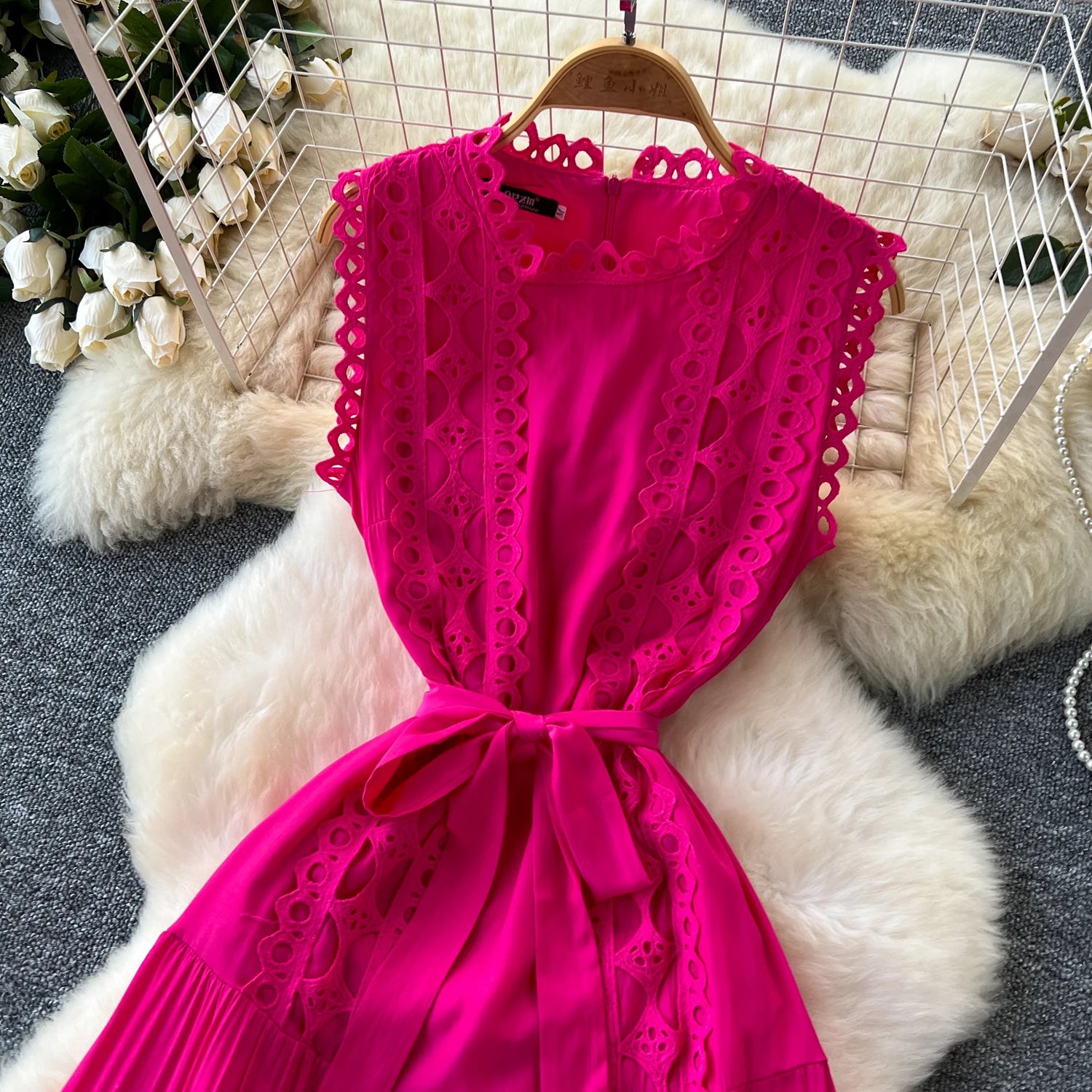 Sexy Hollow Out Embroidery O Neck Sleeveless Bandage Long Dresses Chic Evening Party Summer Vestidos Women Hip Wrap Clothing