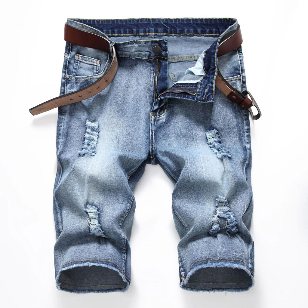 2026 New Denim Shorts for Men Fashion Casual Stretch Straight Short Jeans Men Summer Trend Holes Slim Fit Cowboy Short Trousers