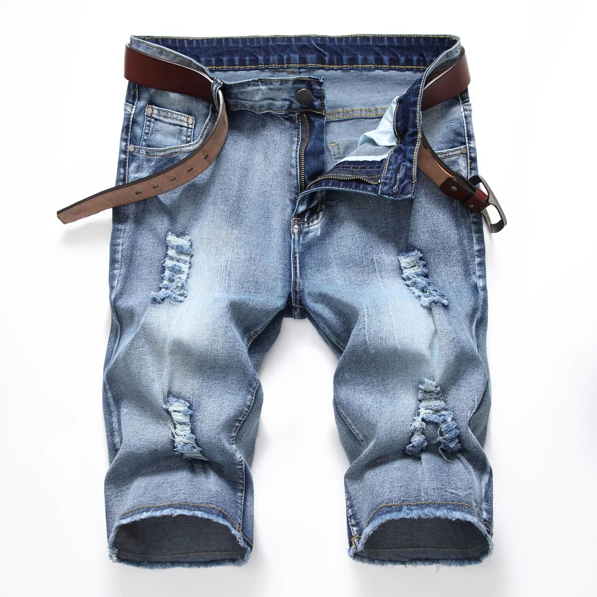 2026 New Denim Shorts for Men Fashion Casual Stretch Straight Short Jeans Men Summer Trend Holes Slim Fit Cowboy Short Trousers