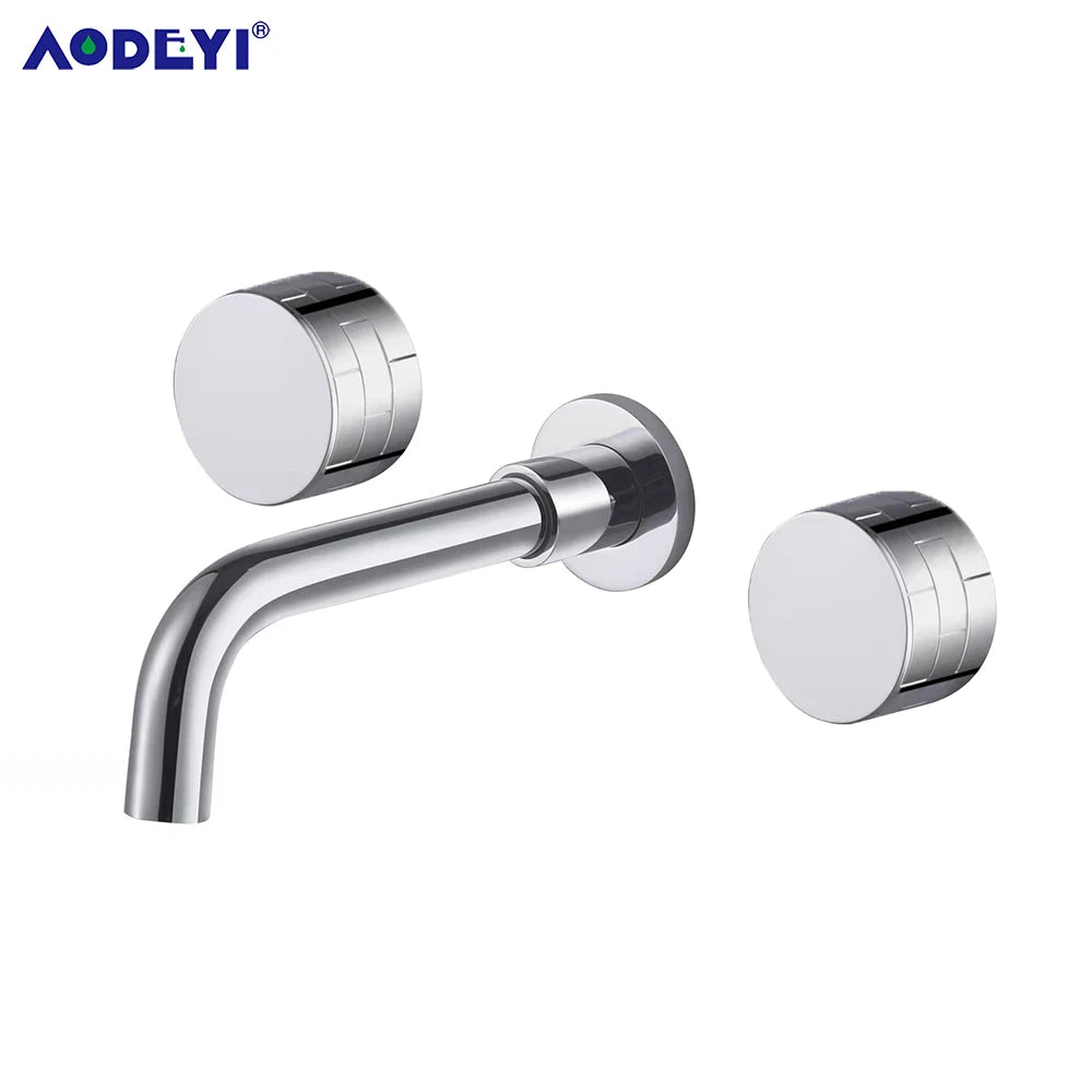 Black Bathroom Faucet Brass Double Lever Wall Mounted Sink Faucets Hot Cold Water Polished Taps Basin Mixer Brushed Gold Tap Set