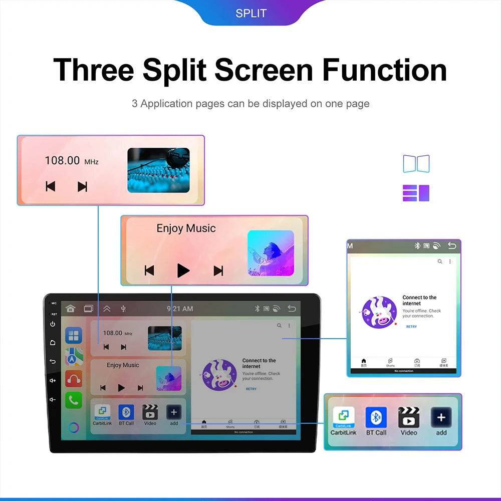 Podofo Android 12 Car Radio Androidauto Carplay 2 Din GPS Car Audio 7"/9"/10" WIFI BT Automotive Multimedia Player For VW Ford