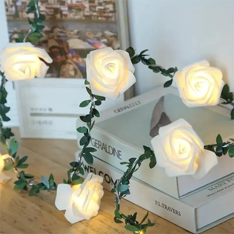 1PC 10 LED Rose Flower String Lights Battery Powered Flower Rose Night Lamp For Wedding Valentines Day Party Garland Decoration