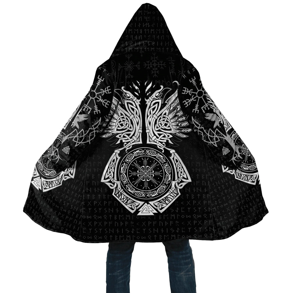 Winter Fashion Mens cloak Norse Odin Raven Tattoo 3D Printed Thick Fleece Hooded Coat Unisex Casual Warm Cape coat DP23