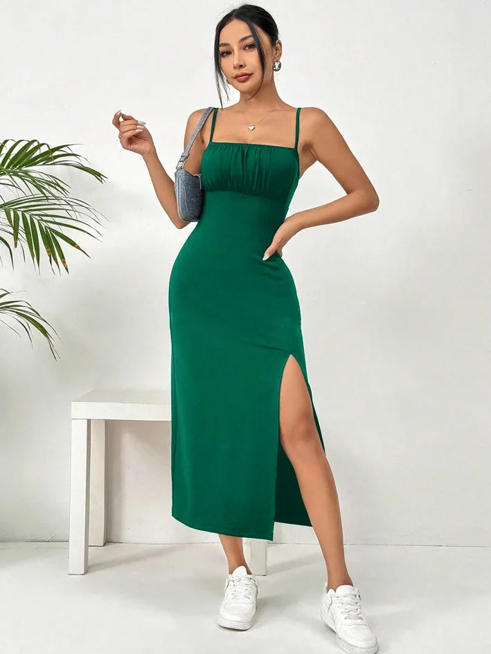 Women's Summer Slip Dress Bandeau Tight Height Slit Solid Color Leopard Print Hip Skirt