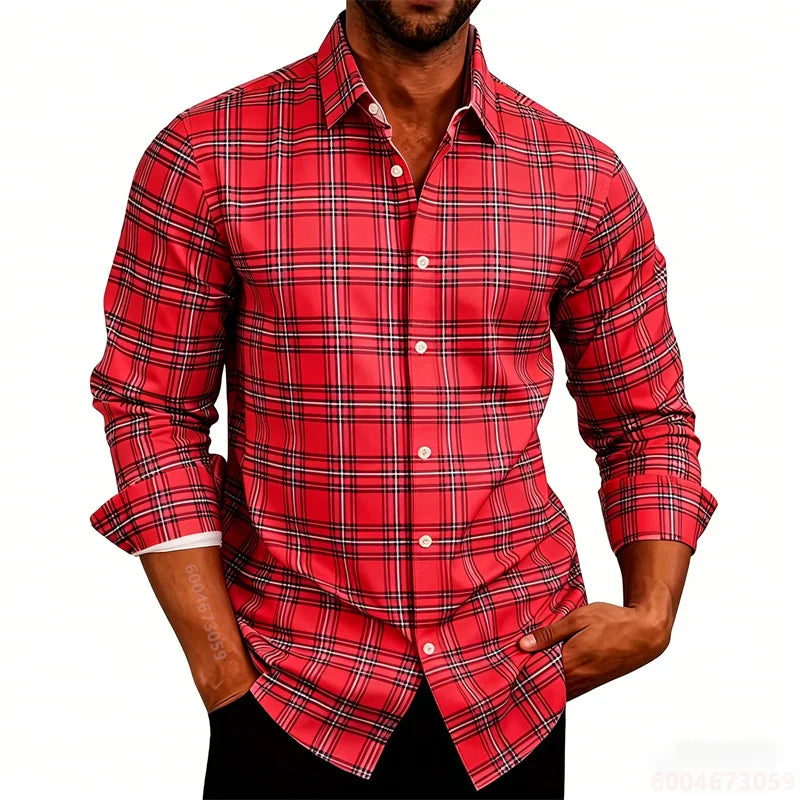 2026 New Men's Shirt Classic Plaid Long Sleeved Shirt Plaid Long Sleeved Formal Shirt Breathable and Comfortable XS-6XL Size