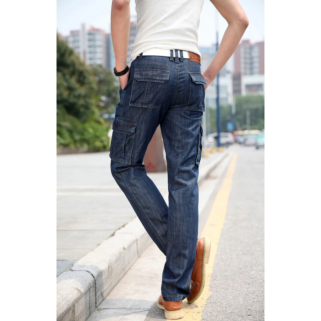 High Quality Men's Jeans Multi Pocket Denim Cargo Pants Oversized Casual Pants Men Clothing Loose Trousers 29-44