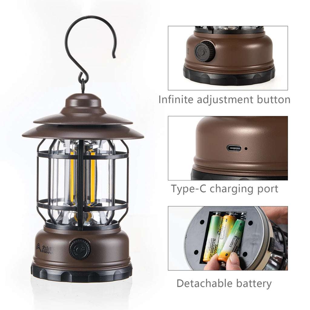 BISINNA Camping Lights Long Endurance Outdoor Tent Lights Rechargeable/Battery Waterproof Camping Lights Retro Atmosphere Lights