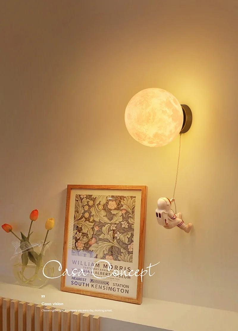 New Design Home Decoration Wall Lamp PLA Material 3D Print Lampshade Sconce Light Astronaut Climbing Moon Style Children Lustres