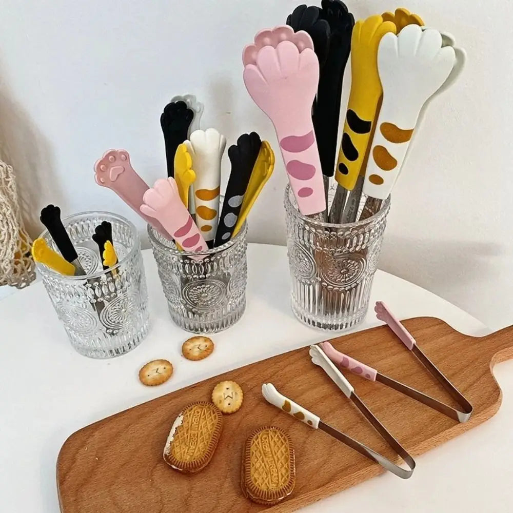 Multifunctional Cat Paw Shape Food Tongs Stainless Steel Kitchen Gadgets Meal Tongs Sandwich Baking Clip Barbecue Tongs