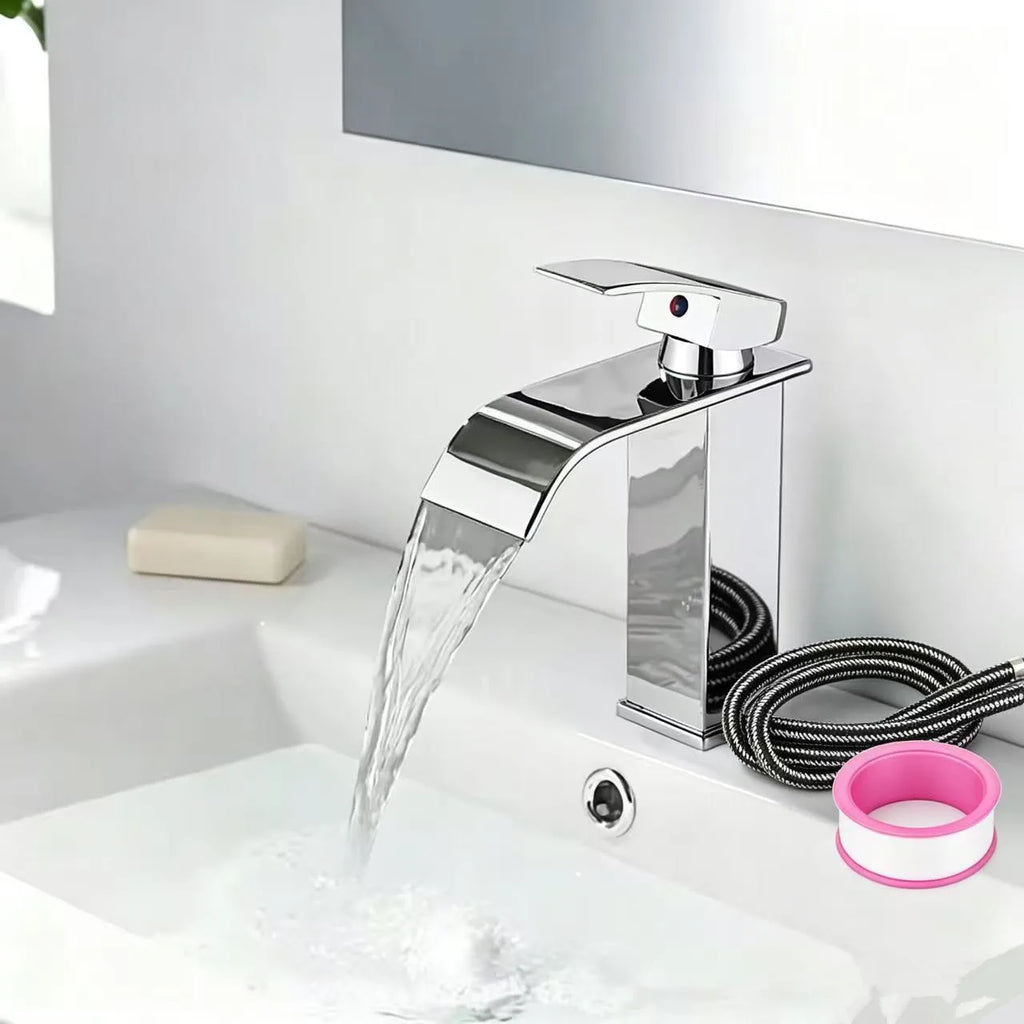 Waterfall Wash Basin Stainless Steel High And Low Faucet Black Hot And Cold Toilet Wash Basin Bathroom
