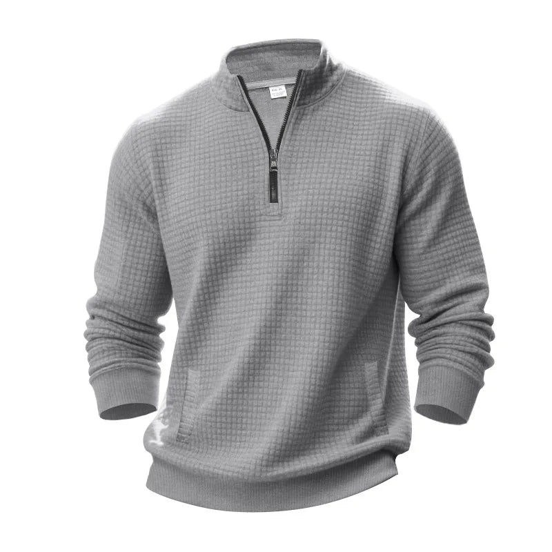 semi-zipper sweater men's autumn and winter jacquard small checkered stand-up collar casual pullover large size sweater