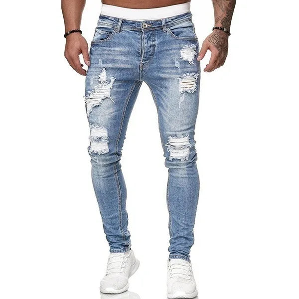 2026 Spring Summer New Men Denim Pants Casual Slim Fit Skinny Ripped Versatile Fashion Long Jeans Men