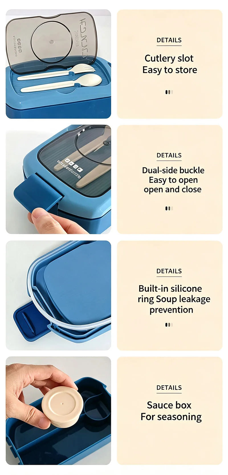 2Pcs Microwave Safe PP Lunch Box Set 750ML Separated Bento Container With 450ML Portable Water Bottle Leak‑Proof Dinnerware