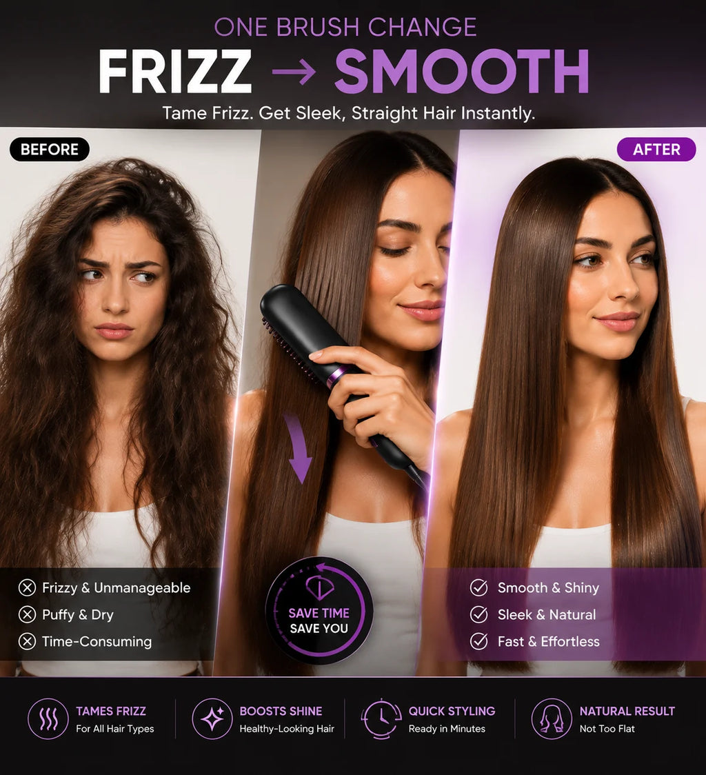 Portable Hair Straightener Brush USB Charging Cordless Hot Comb Ceramic Coating Ionic Anti Frizz Styling Tool