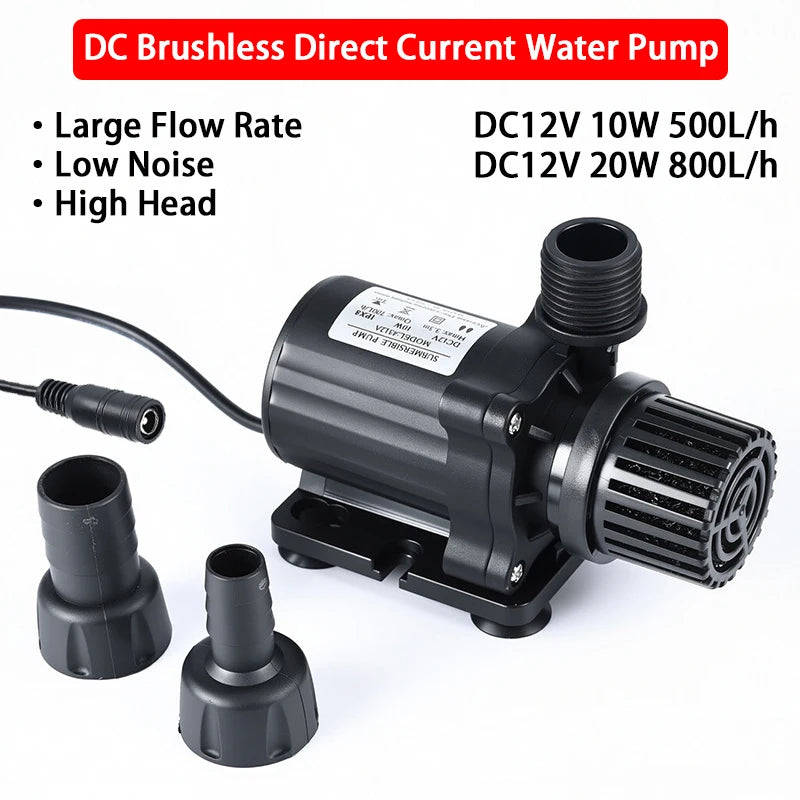 Ultra Quiet Water Pump Mini DC12V Brushless Motor Submersible Aquarium Water Pump Adapter Pond Fountain for Fish Tank Garden
