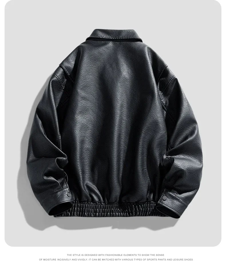 Men Trend Motorcycle Leather Jacket Bomber Pilot Retro Loose Pu Short Leather Jacket Autumn Winter New Lapel Big Pocket Coat