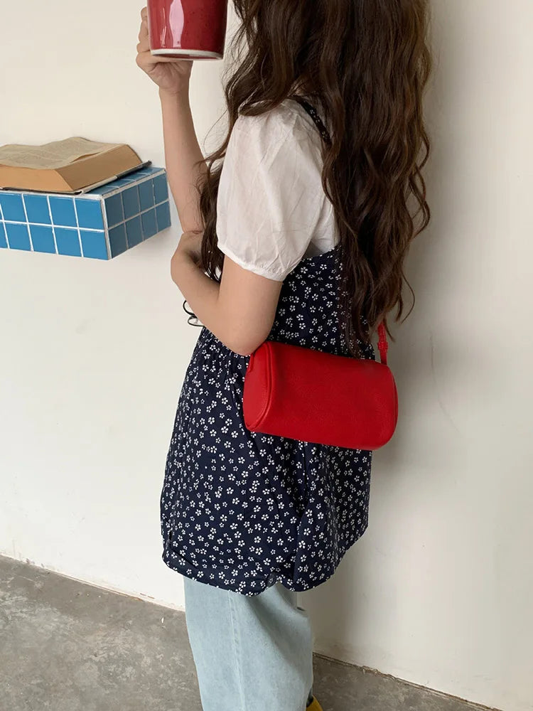2026 New Women Lychee Pattern Small Pillow Bag Summer Fashion Boston Handbag Single Shoulder Crossbody Bag Small Bag Red Yellow