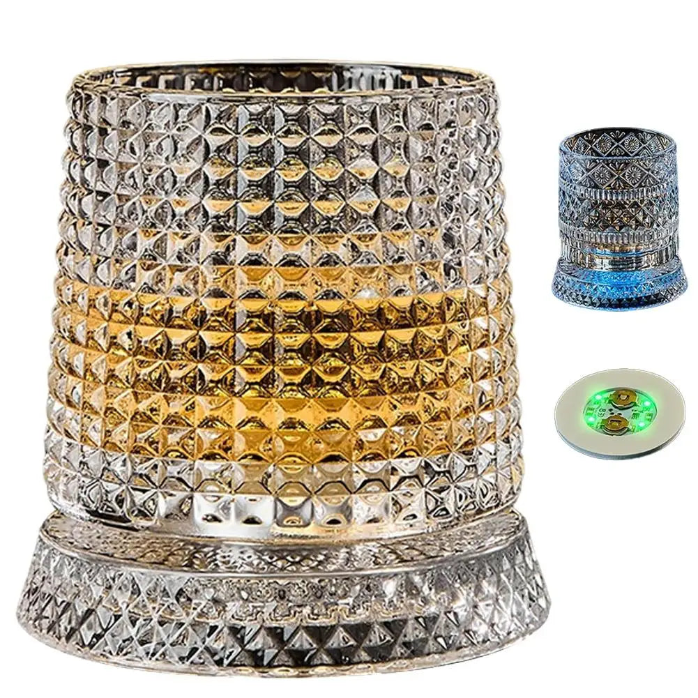 Luminous Rotating Whiskey Glass Elegant Whiskeys Cup Crystal Glass Drinkware for Parties for Cocktail Party Drinking Glass 1pcs