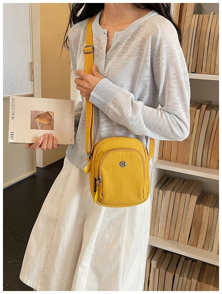 Waterproof Nylon Mobile Phone Bag Portable  Three-Layer Coin Purse Crossbody Bag for Youth Casual Simple Style Functional...