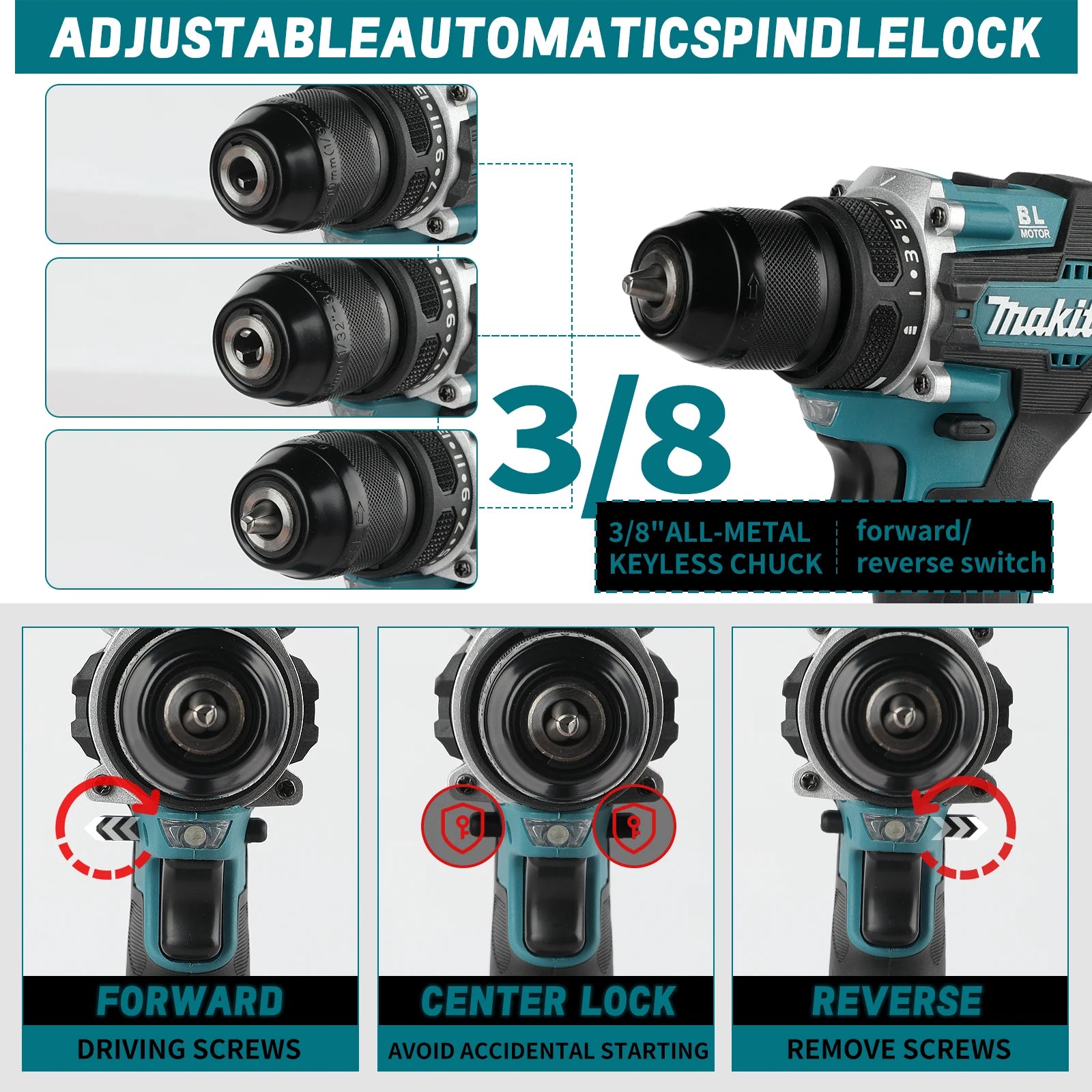 MAKITA 18V New DDF487-10mm electric hand drill 1700RPM  lithium-ion charging impact drill, high torque electric screwdriver