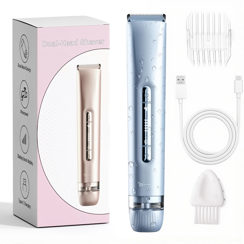 Electric Hair Trimmer 2-in-1 USB Rechargeable Waterproof for Women & Men Bikini Nose Eyebrows Trimming with Dual Heads