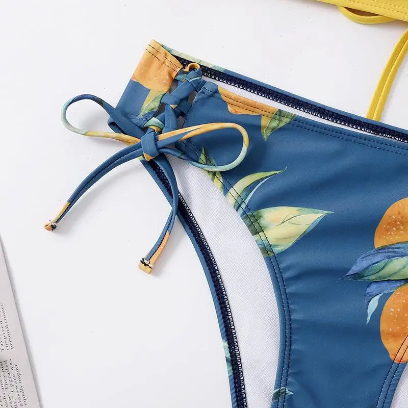 Alluring Bikini Sculpting Padded Backless Bikini Tieside Adjustable Halterneck Bikini Ruffled Beachwear Seamless Swimwear