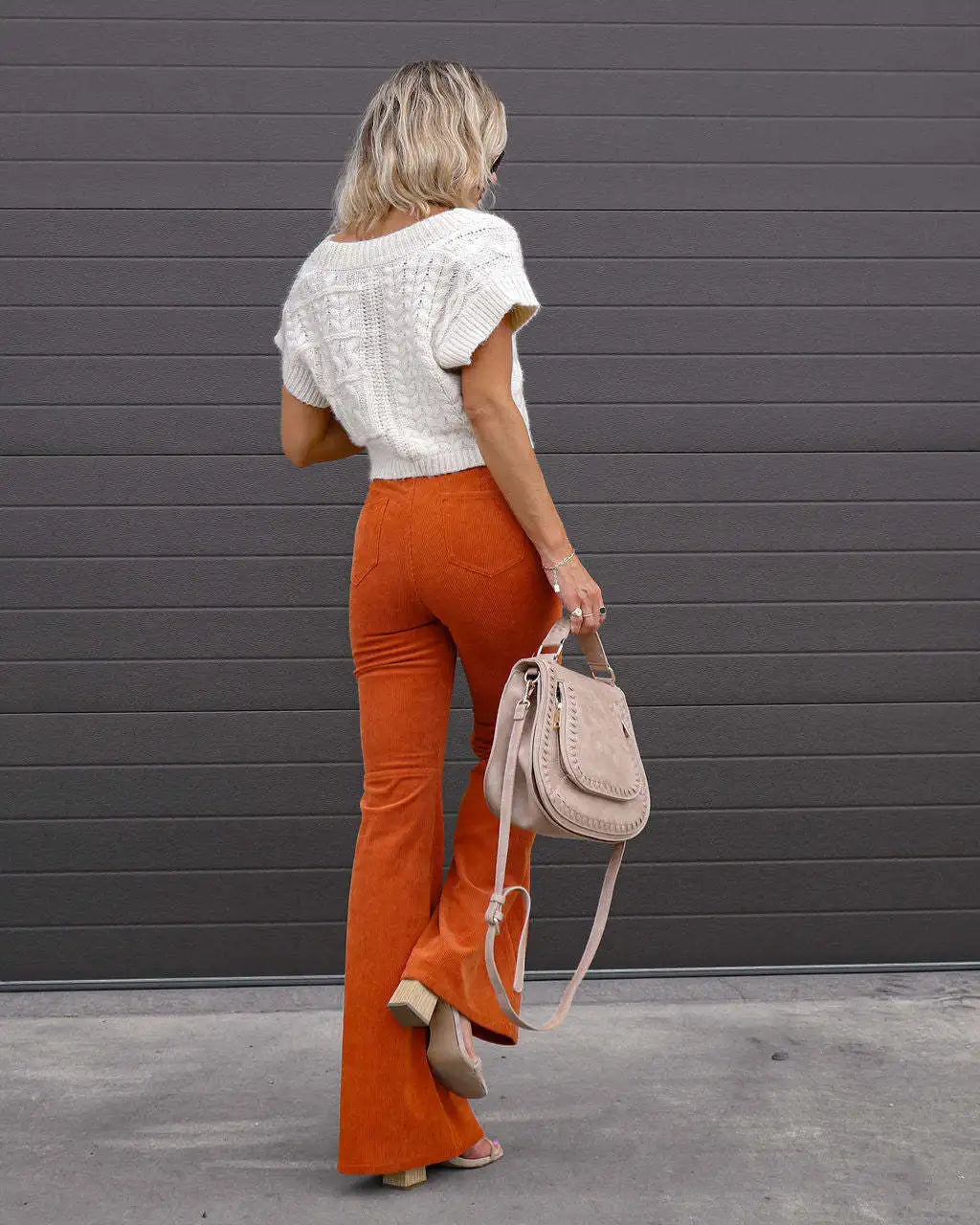 Fashionable Retro Women's Slightly Flared Pants Autumn And Winter Solid Color High Waist Button Slim Pants For Dating And Office