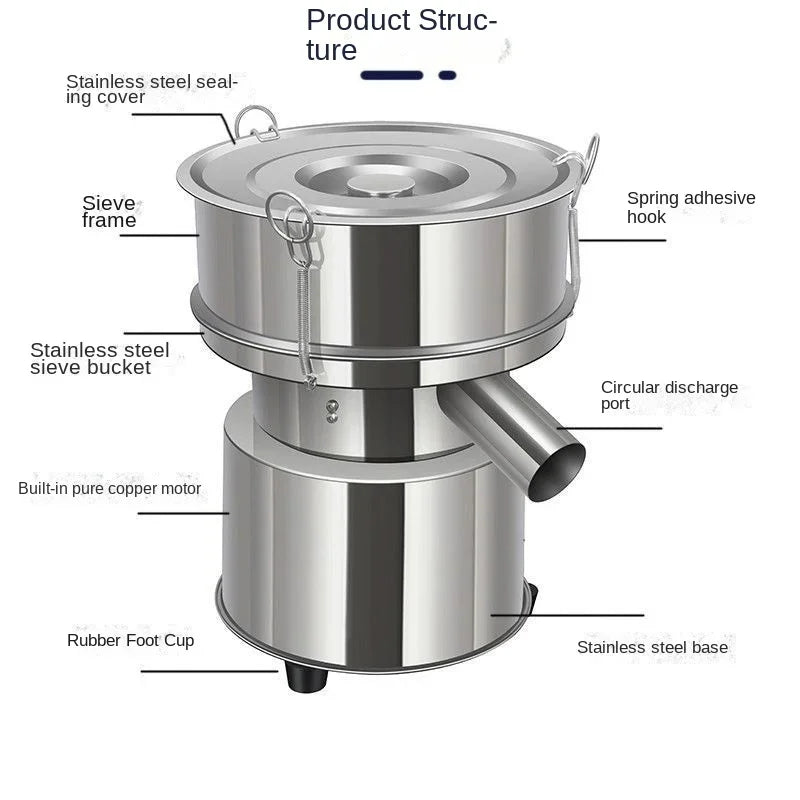 GrinderStainless Steel Vibrating Sieve Machine – Electric Powder Sifter for Flour, Herbs, Spray Paint, Lab/Home/Industrial Use