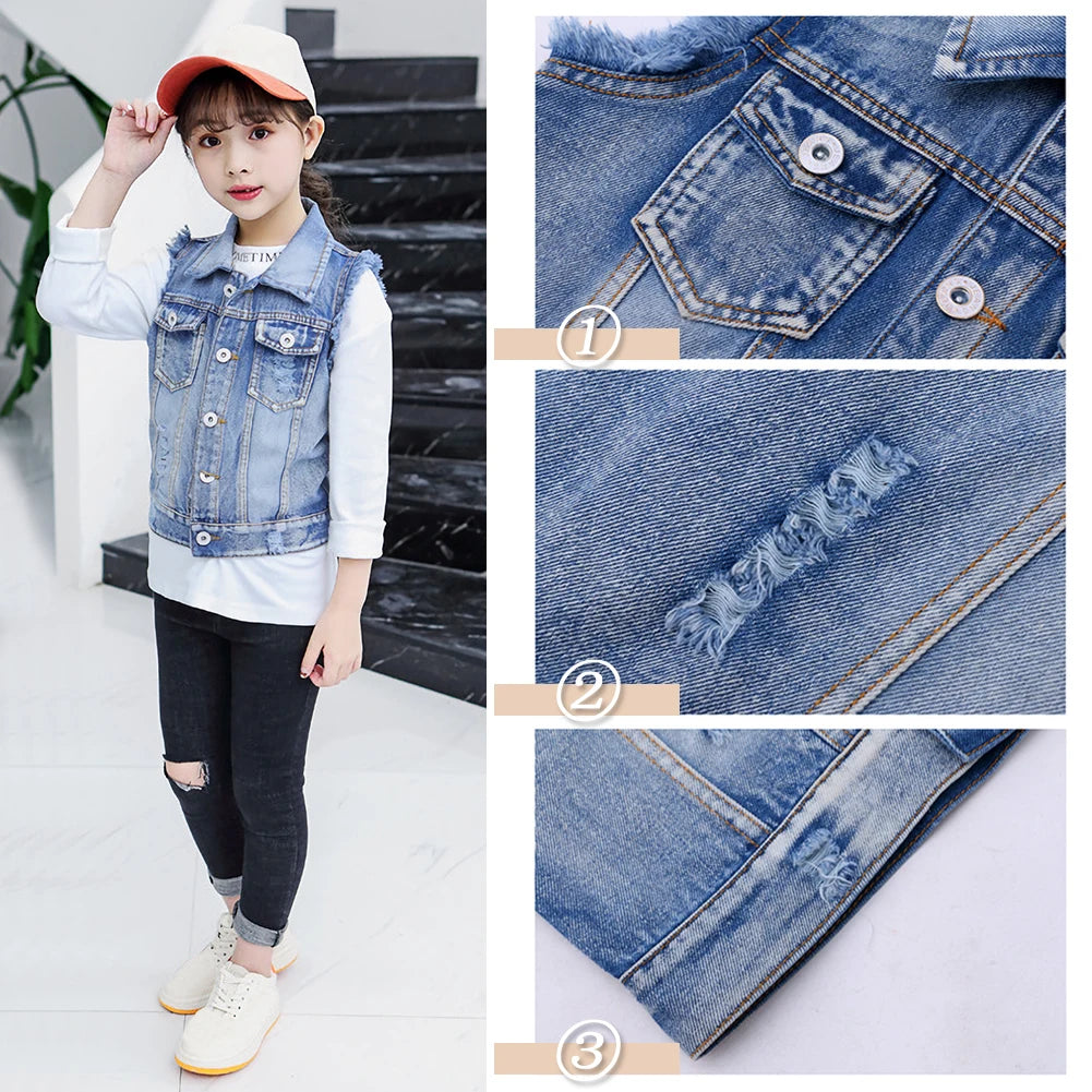 Girls Denim Vest,Kids Denim Jacket,Boys Vest Coat,Sleeveless Tassels Lapel Outerwear,Casual Button Children's Cowboy Waistcoat